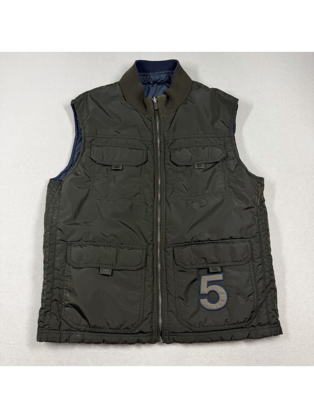 Massimo Dutti Reversible Quilted Vest Mens Large Navy Olive Full Zip